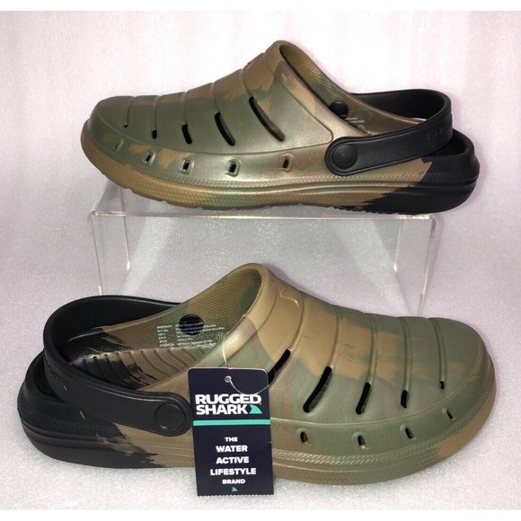 Rugged Shark Men's Green Camo w Black Strap Comfort EVA Clog Sandals Size 10 NEW - Picture 2 of 16